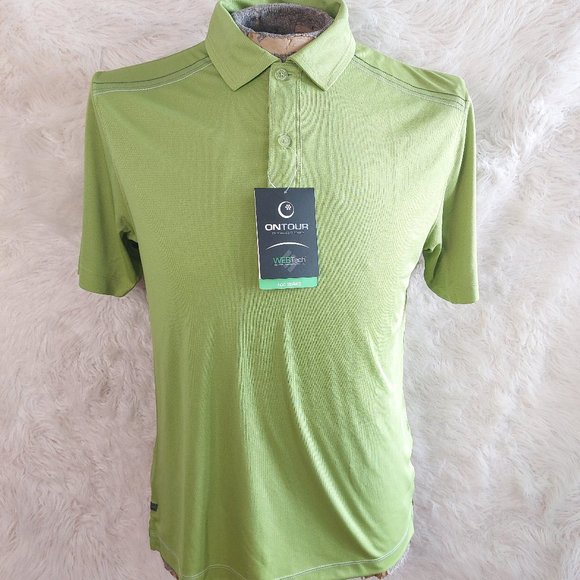 OnTour Web Tech Men's Green 2 Buttons Polo Short Sleeve Shirt Size S - Picture 1 of 9